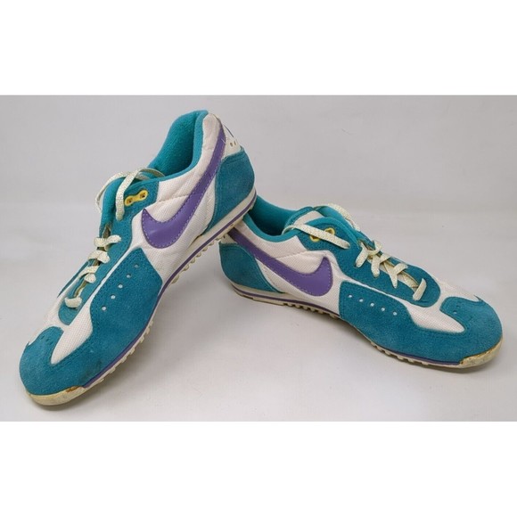 Vintage 1980s Nike SC-E Women Size 5.5 Cycling Shoes Teal White Purple Swoosh 80 - Picture 1 of 13